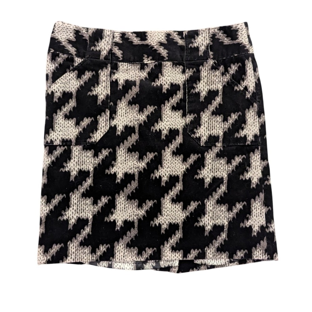 GO International Mini Skirt Women 11 Black White Houndstooth Corduroy Preppy 90s